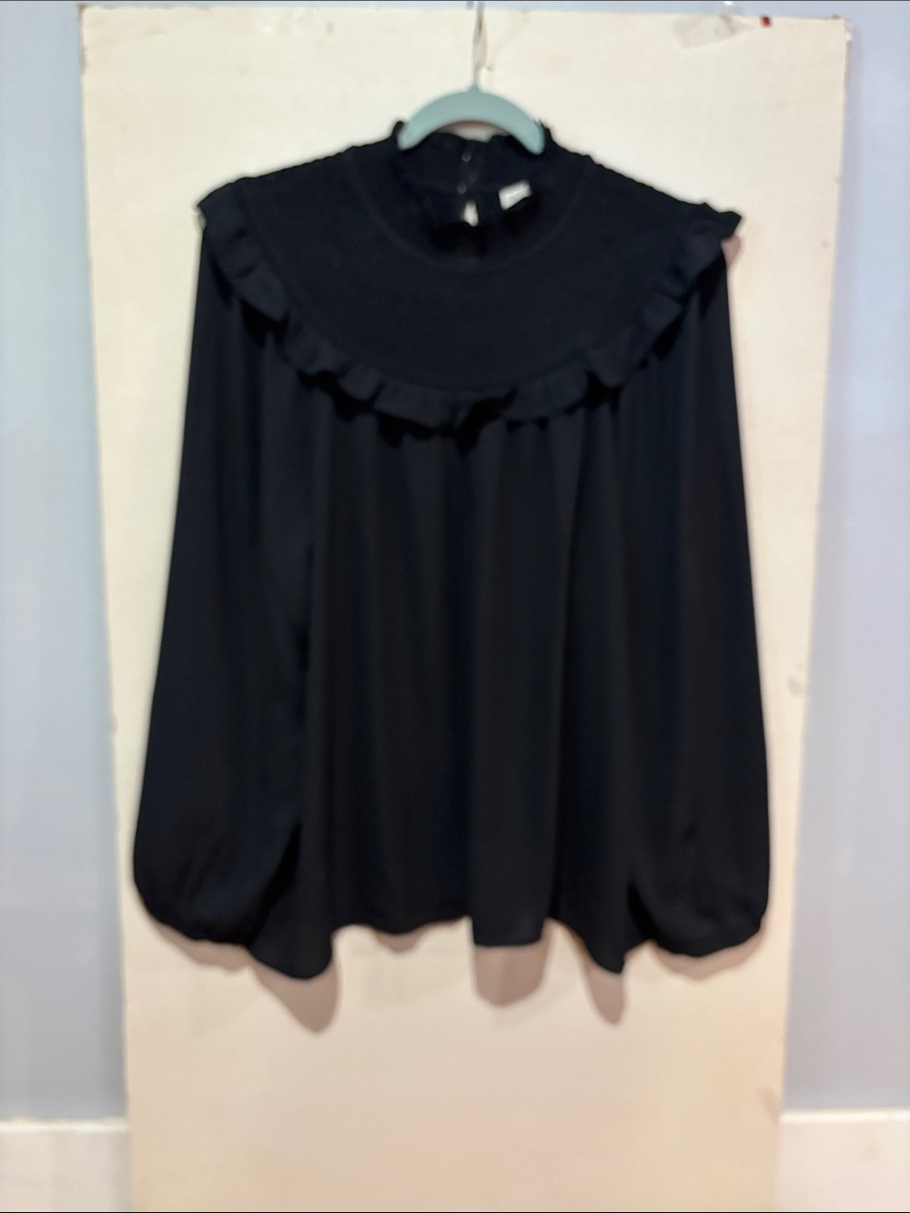 LOFT Black Ruffle Yoke Blouse